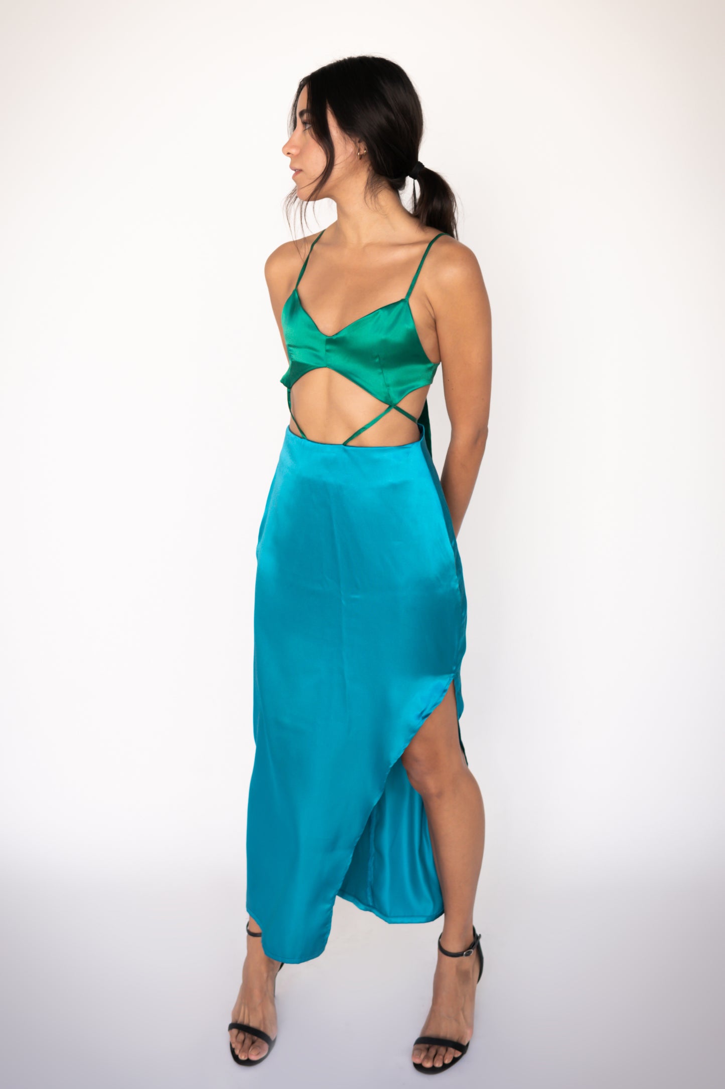 Conchita Dress in Green & Blue